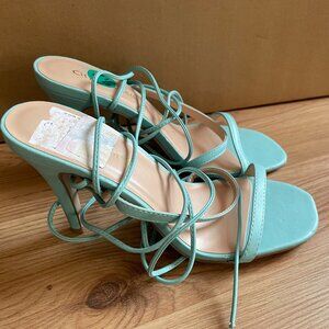 blue square toe heels